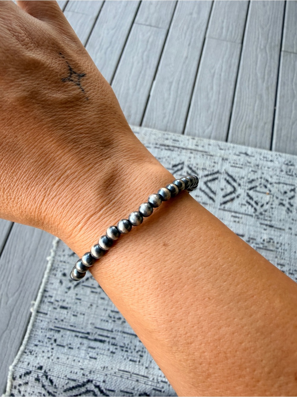 Silver Beaded - Machine Made Navajo Pearl Stretch Bracelet - 5 mm - Picture 2 of 3